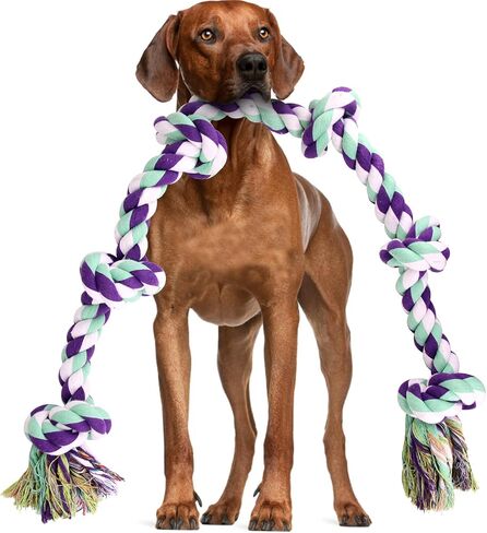 loncoldy Dog Rope Toy 42In 6 Knots Indestructible Natural Cotton - Tough Chew Toys for Medium/Large Breeds Aggressive Chewers, Daily Companionship, Heavy Duty Tug of War Dog Pull Rope Teeth Cleaning in Saudi Arabia