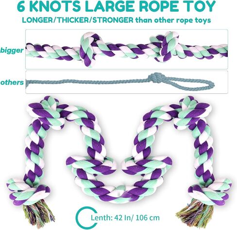 loncoldy Dog Rope Toy 42In 6 Knots Indestructible Natural Cotton - Tough Chew Toys for Medium/Large Breeds Aggressive Chewers, Daily Companionship, Heavy Duty Tug of War Dog Pull Rope Teeth Cleaning in Saudi Arabia