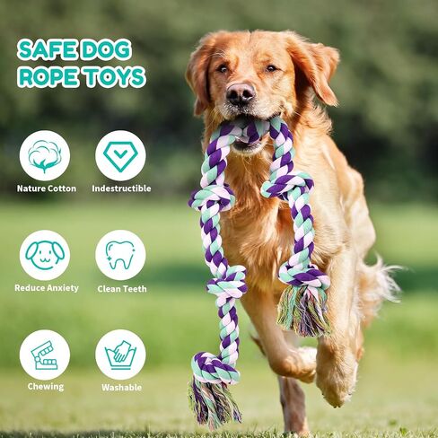 loncoldy Dog Rope Toy 42In 6 Knots Indestructible Natural Cotton - Tough Chew Toys for Medium/Large Breeds Aggressive Chewers, Daily Companionship, Heavy Duty Tug of War Dog Pull Rope Teeth Cleaning in Saudi Arabia