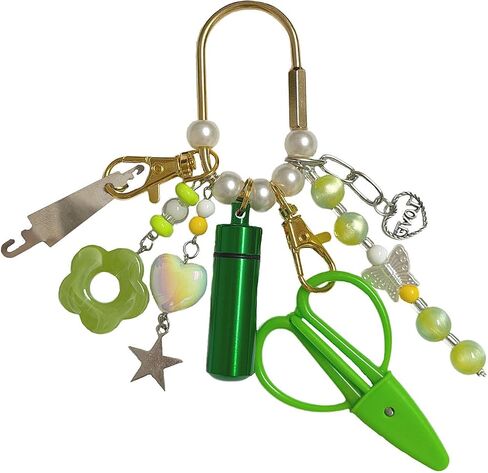 spansee Pink Needlepoint Bag Charm Tool Kit Keychain, Includes Mini Scissors, Needle Threader, Protective Needle Holder Tube, Decorative Chains, Embroidery Project Accessory in Kuwait