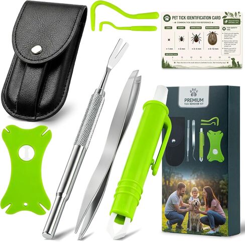 Tick Remover Tool Kit, 6-in-1 Professional Tick Removal for Dogs Cats Green in Kuwait
