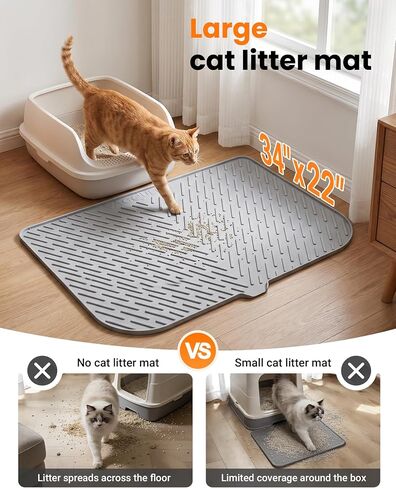 Large Cat Litter Mat, 34 x 22 Inch, Anti-slip Silicone Litter Box Mat, Gray in Saudi Arabia
