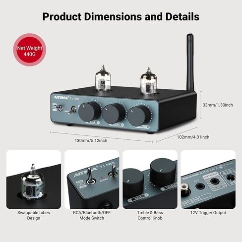 AIYIMA Tube T7 Audio 6N3 Tube Preamp Bluetooth 5.0 مضخم عازلة فراغ دافئ مع نغمة جهير ثلاثية لنظام المسرح المنزلي in Kuwait