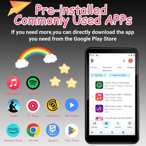 مشغل MP3 32GB مع بلوتوث 5.0 - مشغل MP3 رقمي ايوورث محمول بدون فقدان موسيقى للاطفال مع راديو اف ام ومكبر صوت HD للرياضة والجري وازرار لمس بهيكل معدني خفيف للغاية in Kuwait