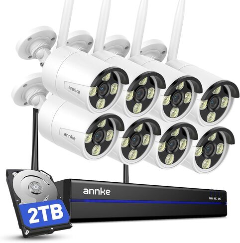 ANNKE 8CH H.265+ Security Camera System 3K Lite DVR with Mic/Audio, 4 X 1080P CCTV Camera with Dual Light for Outdoor Use, AI Human/Vehicle Detection, IP67 Weatherproof, 1TB Hard Drive Included in Kuwait