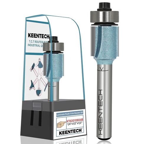 رؤوس توجيه من KEENTECH مع ساق 1/4 بوصة، وقطر قطع 1/2 بوصة، وعمق قطع 1/2 بوصة، وقطعة تشذيب مائلة من درجة كربيد C4 للمبتدئين والخبراء في الأعمال الخشبية، أزرق (KT02010804B) in Kuwait