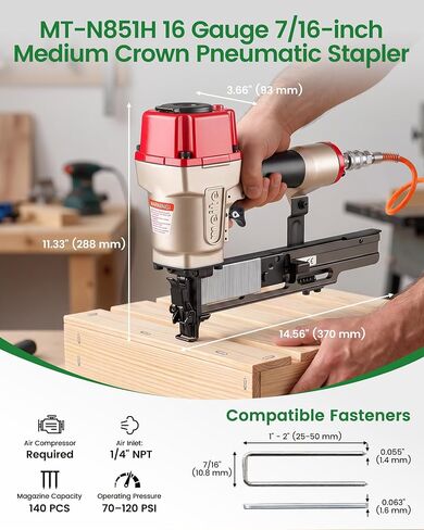 meite N851F Upholstery Stapler 16 Gauge 7/16-Inch Crown 1-Inch to 2-Inch Length Continuous Firing Stapler Pneumatic Heavy Wire Stapler Construction Stapler in Kuwait