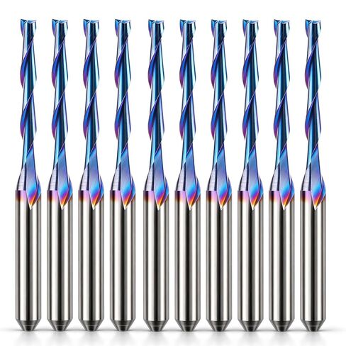 HQMaster CNC Router Bits 1/8" Shank CNC Bit End Mill Flat Nose Carbide Endmill Two Flute Spiral Upcut Milling Cutter Tool Set for Wood PVC MDF Hardwood 10Pcs (3.175 mm) in Kuwait