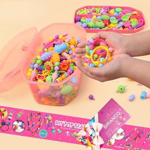 BIRANCO. Pop Beads, Jewelry Making Kit - Arts and Crafts for Girls 3-7 Years Old, Snap Beads Toys - Necklace, Bracelet, Ring Creative DIY Set - 520 pcs in Kuwait