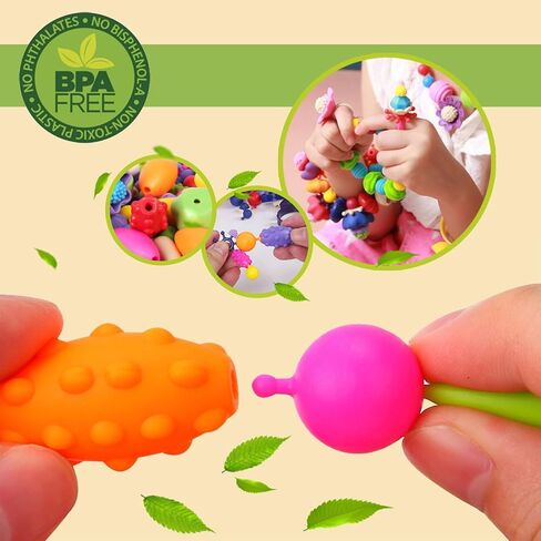 BIRANCO. Pop Beads, Jewelry Making Kit - Arts and Crafts for Girls 3-7 Years Old, Snap Beads Toys - Necklace, Bracelet, Ring Creative DIY Set - 520 pcs in Kuwait