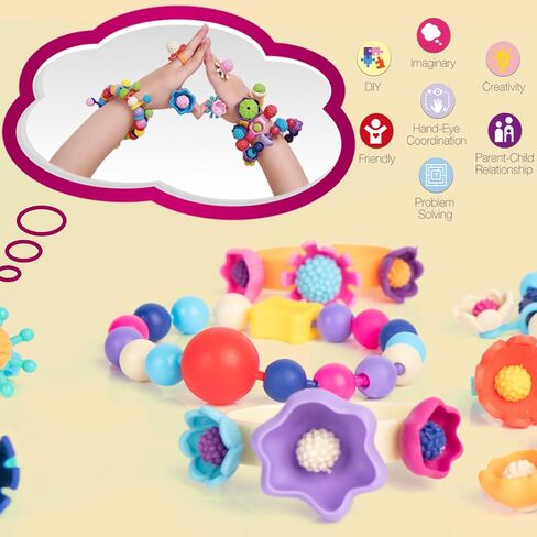 BIRANCO. Pop Beads, Jewelry Making Kit - Arts and Crafts for Girls 3-7 Years Old, Snap Beads Toys - Necklace, Bracelet, Ring Creative DIY Set - 520 pcs in Kuwait