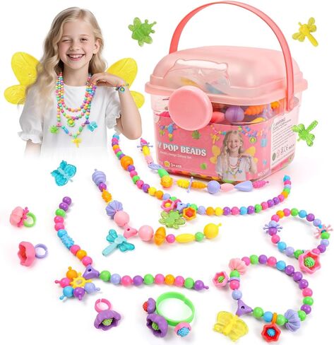 BIRANCO. Pop Beads, Jewelry Making Kit - Arts and Crafts for Girls 3-7 Years Old, Snap Beads Toys - Necklace, Bracelet, Ring Creative DIY Set - 520 pcs in Kuwait