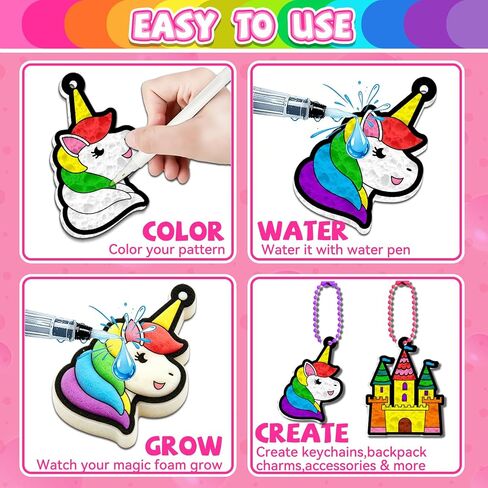 Magic Foam 3D Art Kit-15pcs Unicorns & Princesses Keychain Making kit, Mess-Free Arts & Crafts for Kids, Party Favors ,Travel Toys Activities,Birthday Gifts for Girls Boys Ages 4, 5, 6, 7, 8, 9, 10 in Kuwait