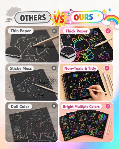 2 Pack Scratch Art Paper Notebooks Set: Arts and Crafts Supplies for Kids in Kuwait
