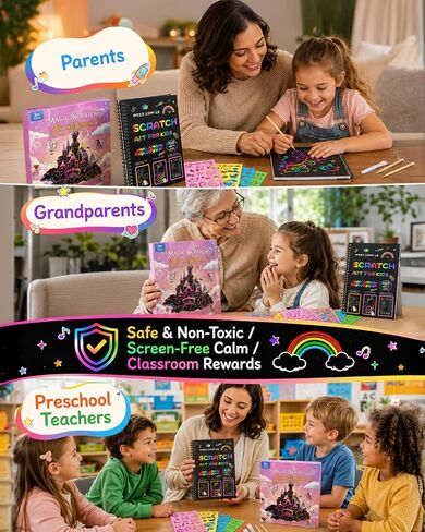 2 Pack Scratch Art Paper Notebooks Set: Arts and Crafts Supplies for Kids in Kuwait