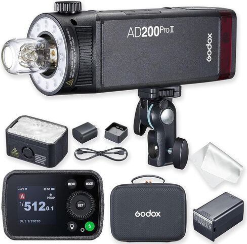 GODOX Flash AD200Pro AD20Pro 200Ws جيب فلاش ستروب | 1/8000 ثانية HSS، 500 ومضة كاملة الطاقة، إعادة التدوير 0.01-1.8 ثانية، بطارية 2900 مللي أمبير في الساعة، لمبة عارية ورؤوس فلاش فريسنل in Kuwait