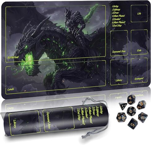 MTG Mat TCG DND Playmat with Storage Bag & 7 Dice | Waterproof Non-Slip Surface | Premium Edge-Locking Design | Play Mat with Zones for Magic Playmat Gaming Mat (M-Dragon Apex) in Saudi Arabia