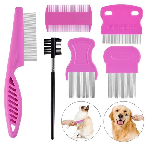 6 Pack Flea Comb for Cats Dogs,Stainless Steel Dog Cat Grooming Combs With Rounded Teeth,Double-Sided Tear Stain Remover,Dematting Comb For Dogs Cats Ideal for Small, Medium & Large Pets (Pink) in Saudi Arabia