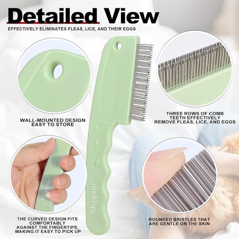 HOP Green 3-Row Pet Flea Comb with Handle 5.98in/15.2cm in Kuwait