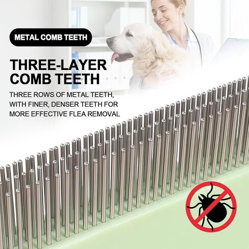 HOP Green 3-Row Pet Flea Comb with Handle 5.98in/15.2cm in Kuwait