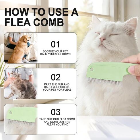 HOP Green 3-Row Pet Flea Comb with Handle 5.98in/15.2cm in Kuwait