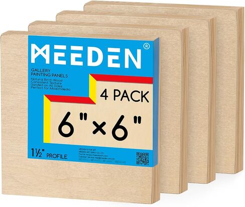 لوحة قماش خشبية غير مكتملة من MEEDEN: لوحة قماشية خشبية بعمق 1-1/2 بوصة بعمق 6 × 6 بوصة حزمة من 4 قطع - لوحة فنية خشبية ممهدة فارغة للرسم in Saudi Arabia