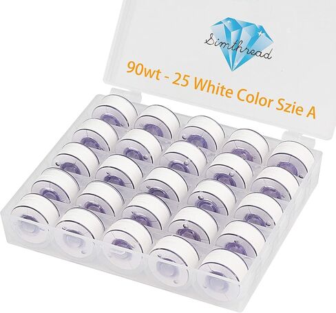 Simthread 25 قطعة من خيط بكرة ملفوفة باللون الأبيض مقاس A فئة 15 (SA156) 60WT مع صندوق تخزين بلاستيكي شفاف 70D/2 لآلة خيط الخياطة Brother التطريز DIY in Kuwait