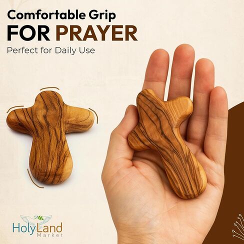 Holy Land Market Olive Wood Holding Cross 4 in, Gift Bags, 6 Pack in Kuwait