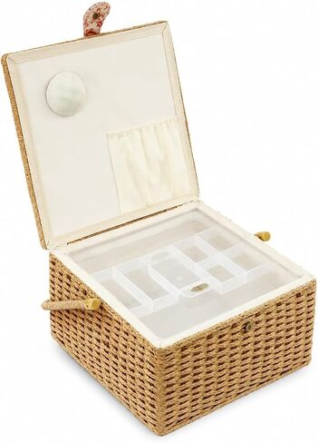 Large Sewing Basket Organizer with Tray, Portable Woven Sewing Box in Saudi Arabia