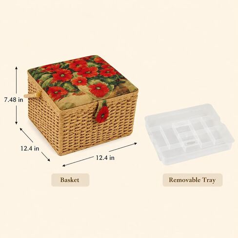 Large Sewing Basket Organizer with Tray, Portable Woven Sewing Box in Saudi Arabia