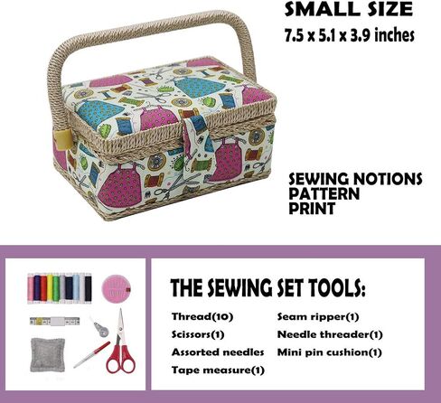 D&D Small Sewing Basket with Sewing Kit Accessories for Girls/Kids/Beginners (Multicolored) in Saudi Arabia