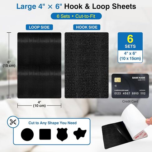 Large 4" x 6" Hook and Loop Sheets with Adhesive, 6 Sets in Kuwait