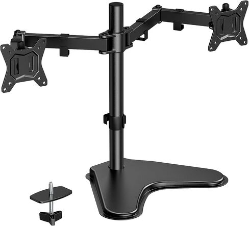HUANUO Dual Monitor Stand, 32 inch Free Standing Monitor Desk Mount, Fully Adjustable Dual Monitor Arm with Vesa Mount 100x100 Max, Computer Monitor Desk Stands for 2 Monitors, Black, HNCM1 in Kuwait