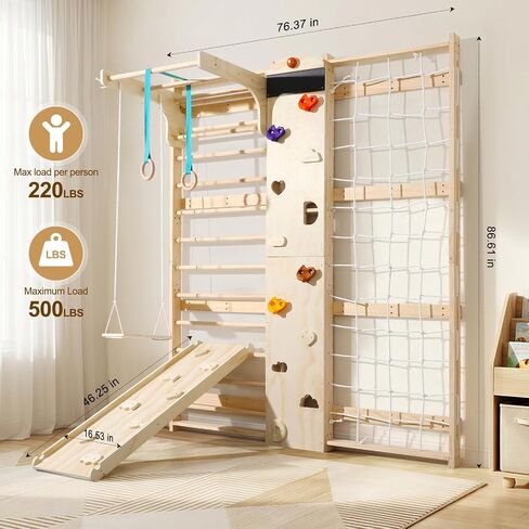 Wooden Swedish Ladder Jungle Gym with Slide, Swing & Monkey Bars in Kuwait