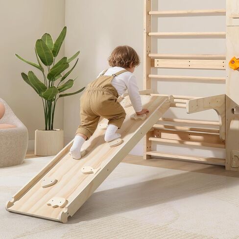 Wooden Swedish Ladder Jungle Gym with Slide, Swing & Monkey Bars in Kuwait