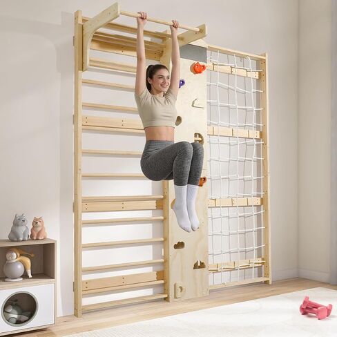 Wooden Swedish Ladder Jungle Gym with Slide, Swing & Monkey Bars in Kuwait