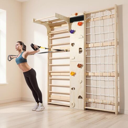 Wooden Swedish Ladder Jungle Gym with Slide, Swing & Monkey Bars in Kuwait