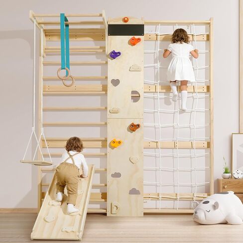 Wooden Swedish Ladder Jungle Gym with Slide, Swing & Monkey Bars in Kuwait