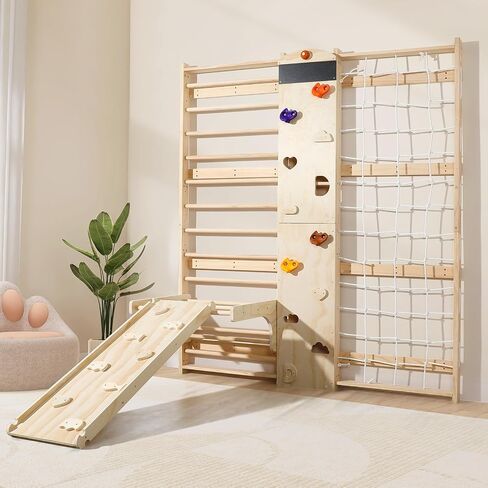 Wooden Swedish Ladder Jungle Gym with Slide, Swing & Monkey Bars in Kuwait