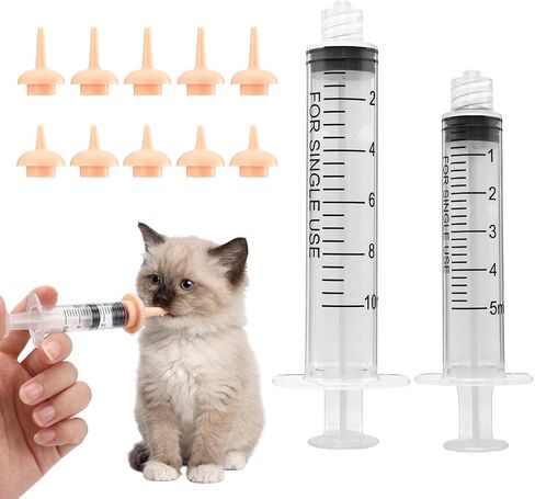 Pet Feeding Syringe, 2 Pcs Puppy Kitten Nursing Syringe with 10 Pcs Nipple, Silicone Feeding Tools for Newborn Animals Puppies Cat Dog Rabbits in Kuwait