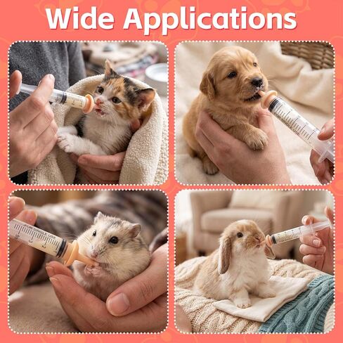 Pet Feeding Syringe, 2 Pcs Puppy Kitten Nursing Syringe with 10 Pcs Nipple, Silicone Feeding Tools for Newborn Animals Puppies Cat Dog Rabbits in Kuwait