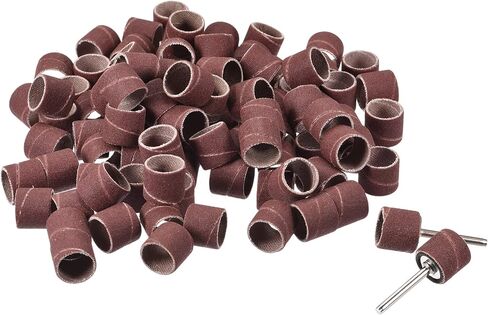 uxcell 100 Pcs 1/2 Inch Sanding Sleeves Sandpaper Set 400 Grit with 2 Pcs 1/8 Inch Drum Mandrels for Rotary Tools in Kuwait