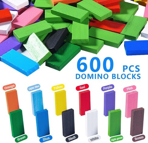 OBTANIM 600 Pcs Colorful Wooden Domino Blocks Set Tile Bulk Building Racing Stacking Games Educational Toys for Kids Birthday Party Favor in Kuwait