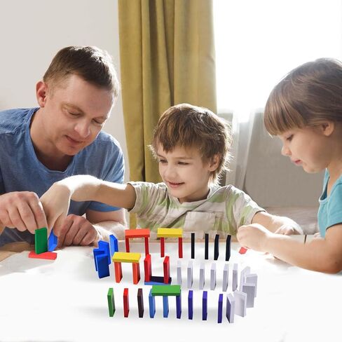 OBTANIM 600 Pcs Colorful Wooden Domino Blocks Set Tile Bulk Building Racing Stacking Games Educational Toys for Kids Birthday Party Favor in Kuwait