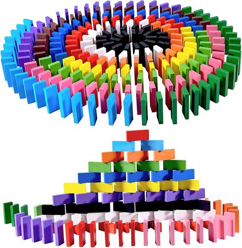 OBTANIM 600 Pcs Colorful Wooden Domino Blocks Set Tile Bulk Building Racing Stacking Games Educational Toys for Kids Birthday Party Favor in Kuwait
