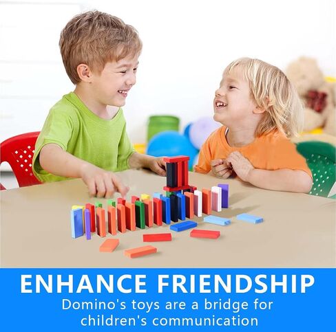 OBTANIM 600 Pcs Colorful Wooden Domino Blocks Set Tile Bulk Building Racing Stacking Games Educational Toys for Kids Birthday Party Favor in Kuwait