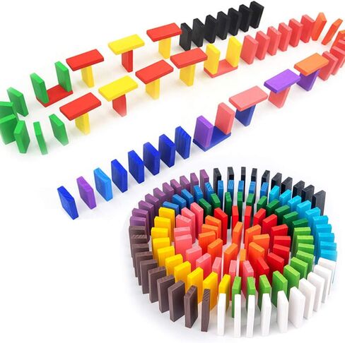 OBTANIM 600 Pcs Colorful Wooden Domino Blocks Set Tile Bulk Building Racing Stacking Games Educational Toys for Kids Birthday Party Favor in Kuwait