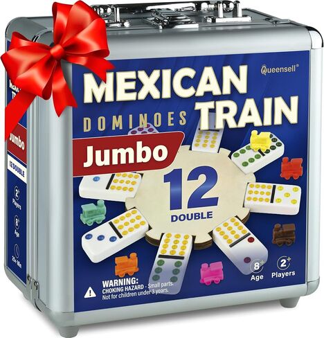 Queensell Mexican Train Dominoes Set with Wooden Hub, Domino Tile Board Games - Double 12 Dominos Set for Family Game Night for Adults and Kids Ages 8 and up (Double 12) in Saudi Arabia
