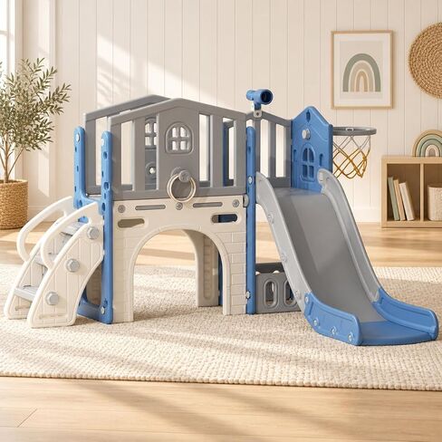 YUFU 8 in 1 Toddler Slide Set, Indoor Outdoor Playset for 1-3, Beige Gray in Kuwait