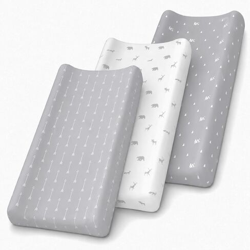 GROW WILD Changing Pad Cover 3 Pack | Soft & Stretchy Jersey Cotton | Baby Changing Table Pad Cover | Gray Diaper Changing Pad Covers for Girls or Boys | Wipeable Sheets | Grey White Woodland in Saudi Arabia